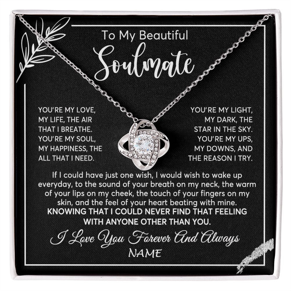 Love Knot Necklace | Personalized To My Beautiful Soulmate Necklace From Husband You're My Love Wife Birthday Anniversary Valentines Day Jewelry Customized Gift Box Message Card | siriusteestore