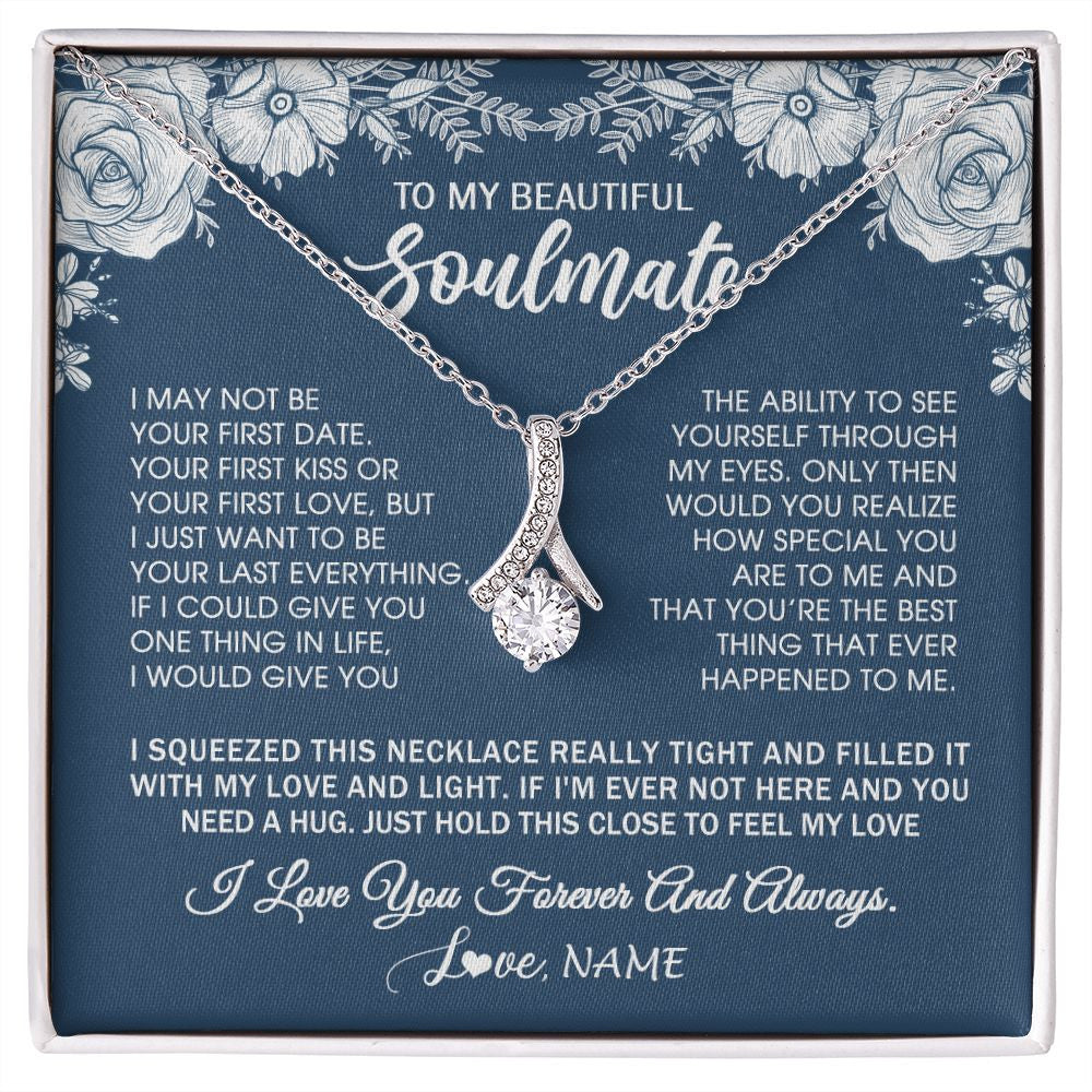 Alluring Beauty Necklace | Personalized To My Beautiful Soulmate Necklace Love Forever For Wife Birthday Anniversary Wedding Valentines Day Christmas Customized Gift Box Message Card | siriusteestore