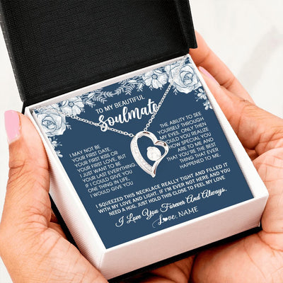 Forever Love Necklace | Personalized To My Beautiful Soulmate Necklace Love Forever For Wife Birthday Anniversary Wedding Valentines Day Christmas Customized Gift Box Message Card | siriusteestore