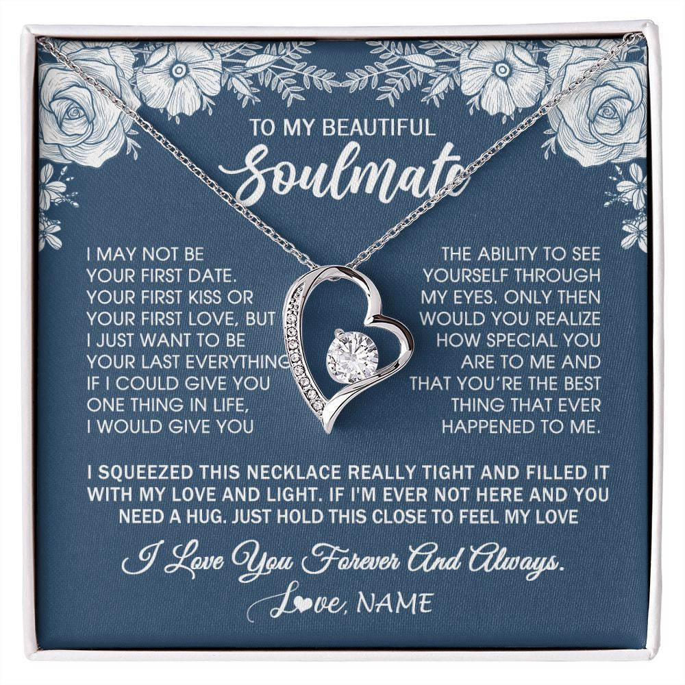 Forever Love Necklace | Personalized To My Beautiful Soulmate Necklace Love Forever For Wife Birthday Anniversary Wedding Valentines Day Christmas Customized Gift Box Message Card | siriusteestore