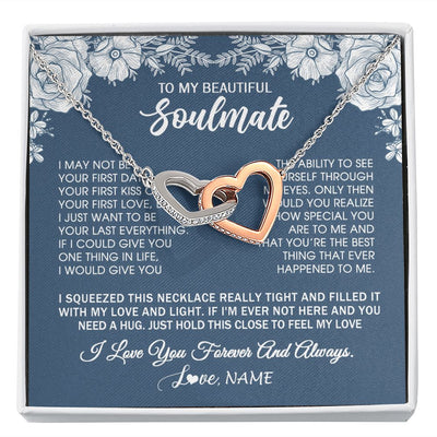 Interlocking Hearts Necklace | Personalized To My Beautiful Soulmate Necklace Love Forever For Wife Birthday Anniversary Wedding Valentines Day Christmas Customized Gift Box Message Card | siriusteestore
