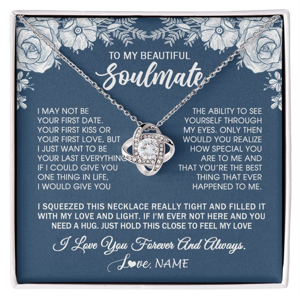 Love Knot Necklace | Personalized To My Beautiful Soulmate Necklace Love Forever For Wife Birthday Anniversary Wedding Valentines Day Christmas Customized Gift Box Message Card | siriusteestore