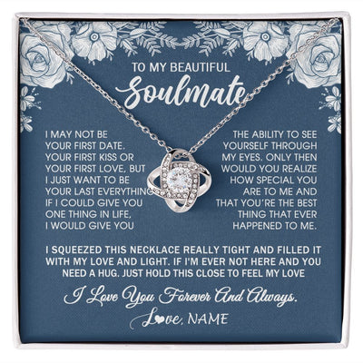 Love Knot Necklace | Personalized To My Beautiful Soulmate Necklace Love Forever For Wife Birthday Anniversary Wedding Valentines Day Christmas Customized Gift Box Message Card | siriusteestore