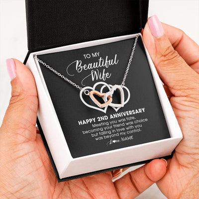 Interlocking Hearts Necklace | Personalized To My Beautiful Wife Necklace From Husband 2 Years Wedding Anniversary For Her Married 2th Anniversary For Her Customized Gift Box Message | siriusteestore