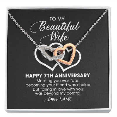 Interlocking Hearts Necklace | Personalized To My Beautiful Wife Necklace From Husband 7 Years Wedding Anniversary For Her Married 7th Anniversary For Her Customized Gift Box Message | siriusteestore