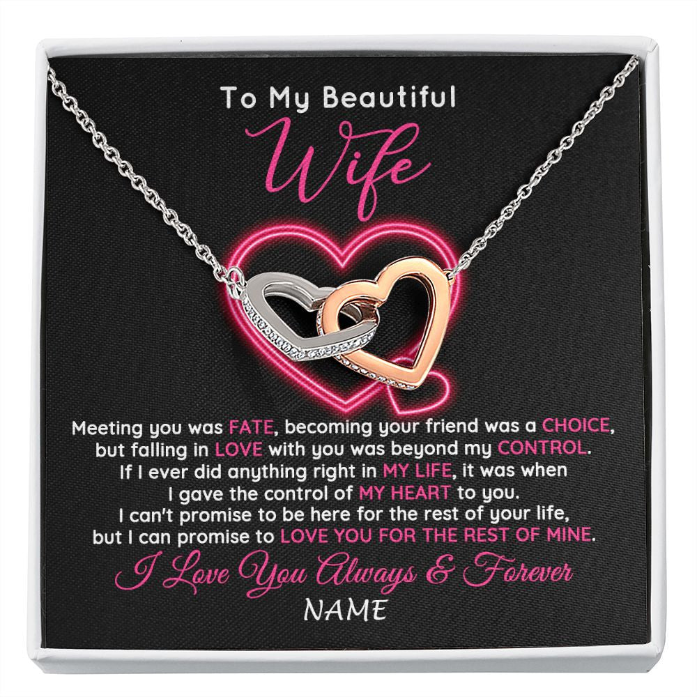 Interlocking Hearts Necklace | Personalized To My Beautiful Wife Necklace From Husband Falling In Love Wife Birthday Anniversary Wedding Valentines Day Customized Gift Box Message Card | siriusteestore