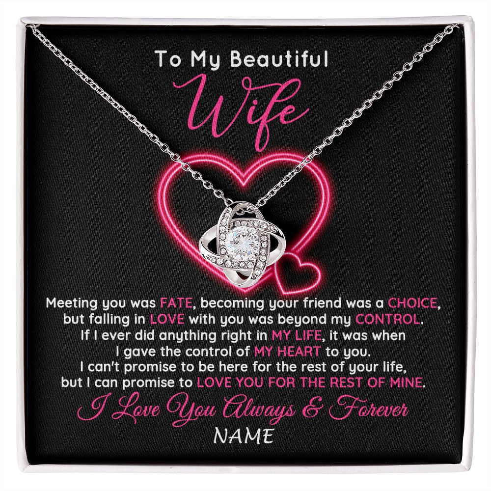 Love Knot Necklace | Personalized To My Beautiful Wife Necklace From Husband Falling In Love Wife Birthday Anniversary Wedding Valentines Day Customized Gift Box Message Card | siriusteestore