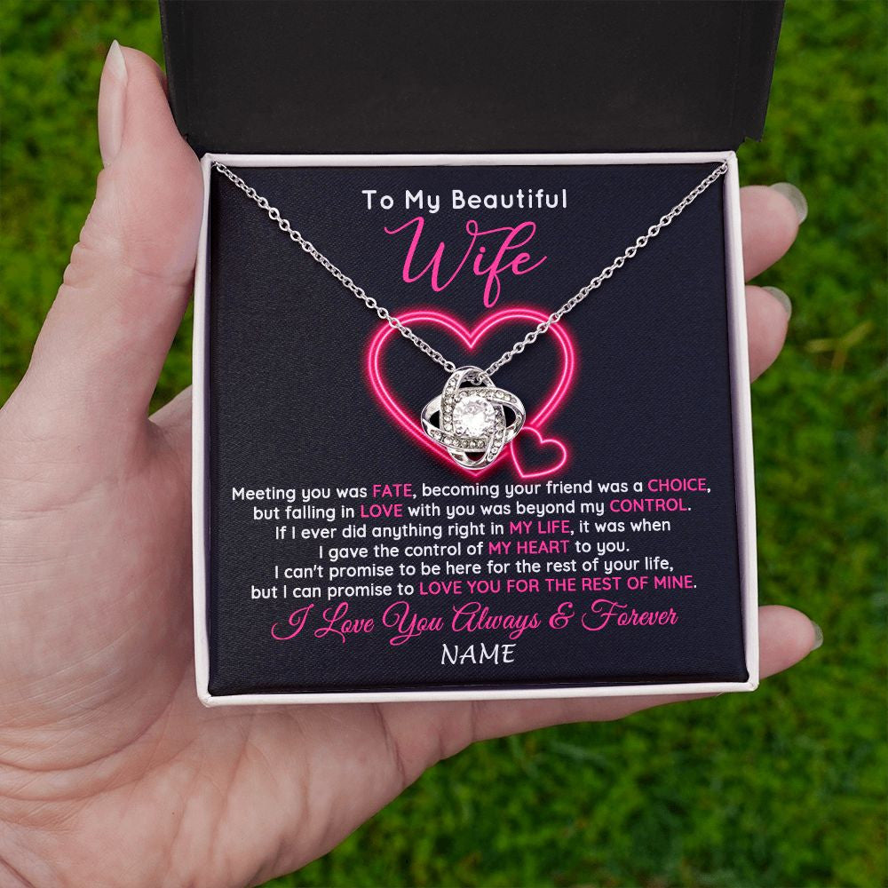 Love Knot Necklace | Personalized To My Beautiful Wife Necklace From Husband Falling In Love Wife Birthday Anniversary Wedding Valentines Day Customized Gift Box Message Card | siriusteestore