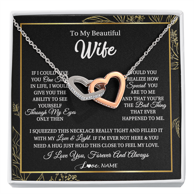 Interlocking Hearts Necklace | Personalized To My Beautiful Wife Necklace From Husband Feel My Love For Her Wife Birthday Anniversary Wedding Valentines Day Christmas Customized Message Card | siriusteestore