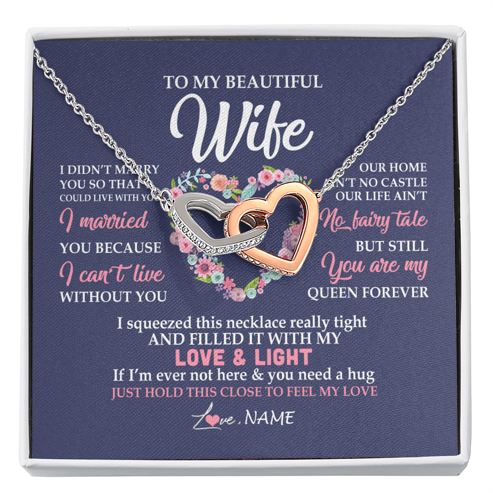 Interlocking Hearts Necklace | Personalized To My Beautiful Wife Necklace From Husband Feel My Love Wife Birthday Anniversary Wedding Valentines Day Christmas Customized Message Card | siriusteestore