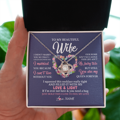 Love Knot Necklace | Personalized To My Beautiful Wife Necklace From Husband Feel My Love Wife Birthday Anniversary Wedding Valentines Day Christmas Customized Message Card | siriusteestore