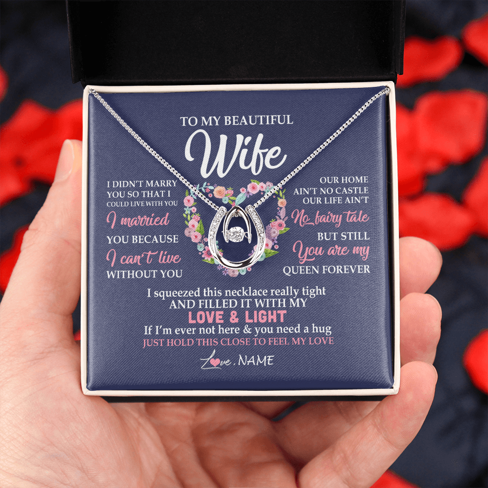 Lucky In Love Necklace | Personalized To My Beautiful Wife Necklace From Husband Feel My Love Wife Birthday Anniversary Wedding Valentines Day Christmas Customized Message Card | siriusteestore