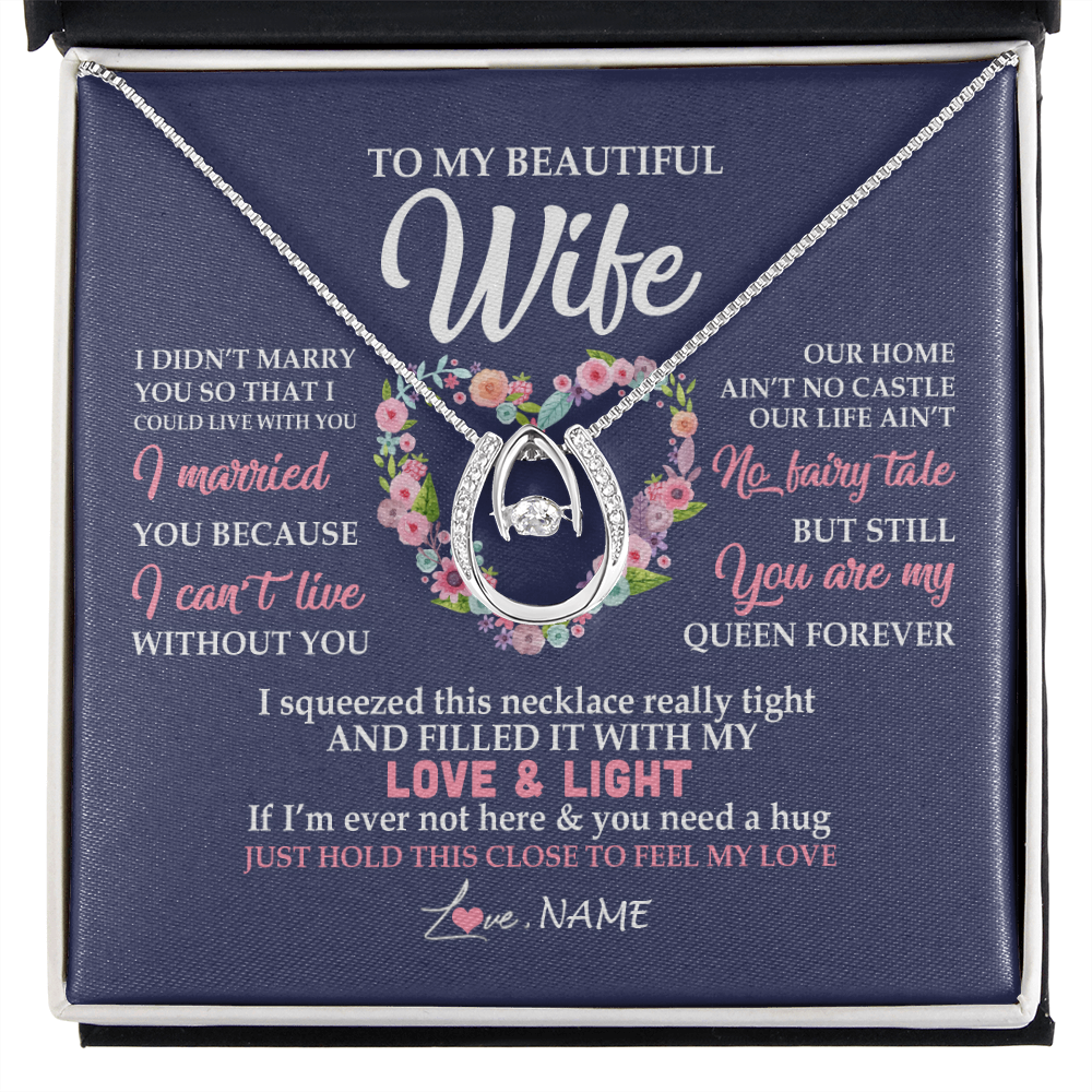 Lucky In Love Necklace | Personalized To My Beautiful Wife Necklace From Husband Feel My Love Wife Birthday Anniversary Wedding Valentines Day Christmas Customized Message Card | siriusteestore