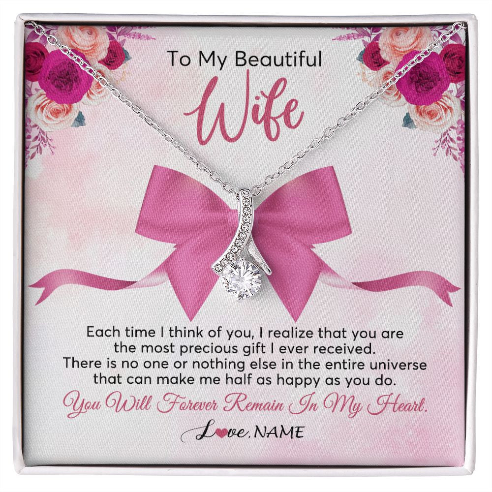 Alluring Beauty Necklace | Personalized To My Beautiful Wife Necklace From Husband Forever In My Heart Wife Birthday Anniversary Wedding Valentines Day Customized Gift Box Message Card | siriusteestore