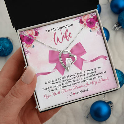 Forever Love Necklace | Personalized To My Beautiful Wife Necklace From Husband Forever In My Heart Wife Birthday Anniversary Wedding Valentines Day Customized Gift Box Message Card | siriusteestore