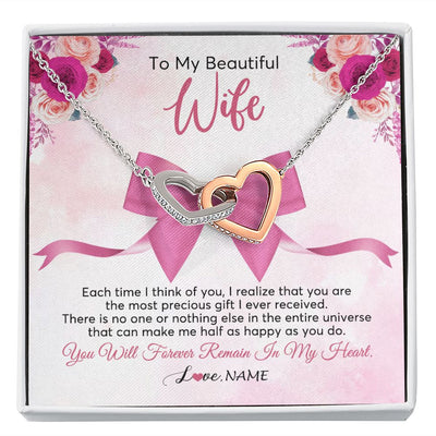 Interlocking Hearts Necklace | Personalized To My Beautiful Wife Necklace From Husband Forever In My Heart Wife Birthday Anniversary Wedding Valentines Day Customized Gift Box Message Card | siriusteestore