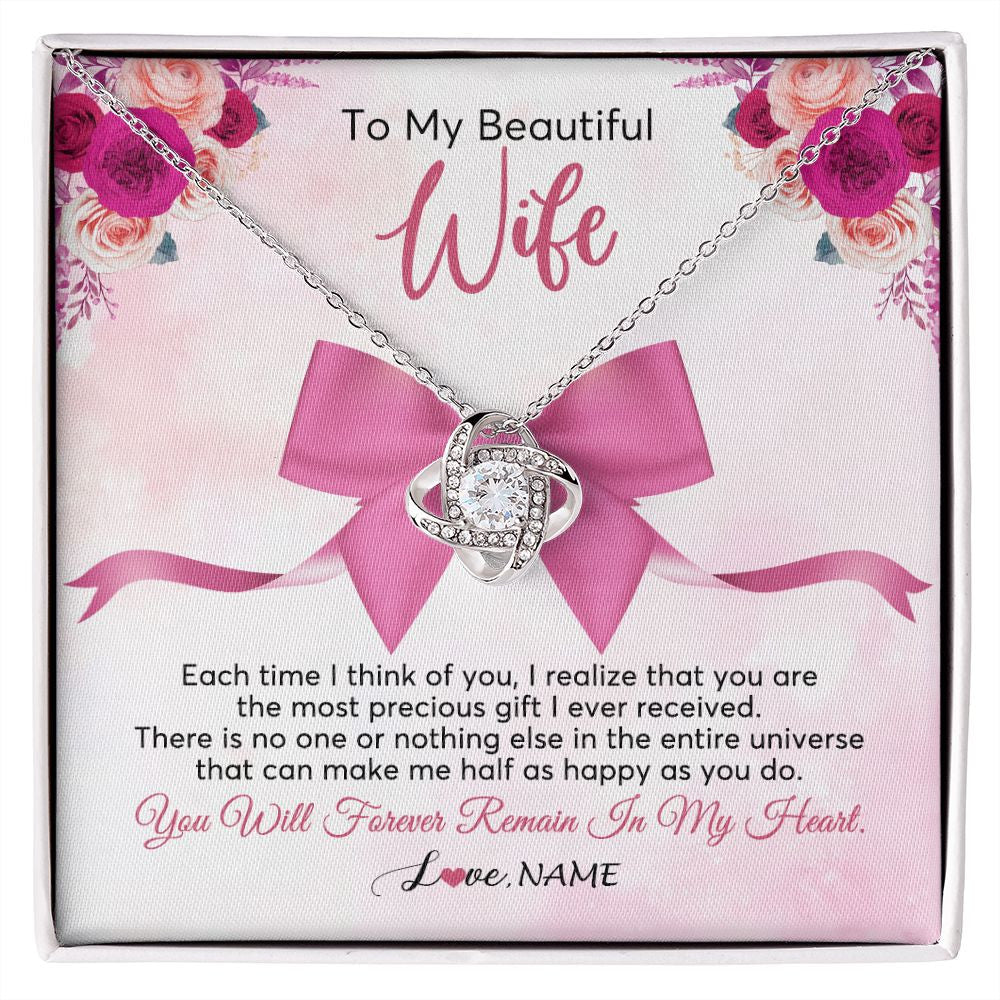 Love Knot Necklace | Personalized To My Beautiful Wife Necklace From Husband Forever In My Heart Wife Birthday Anniversary Wedding Valentines Day Customized Gift Box Message Card | siriusteestore