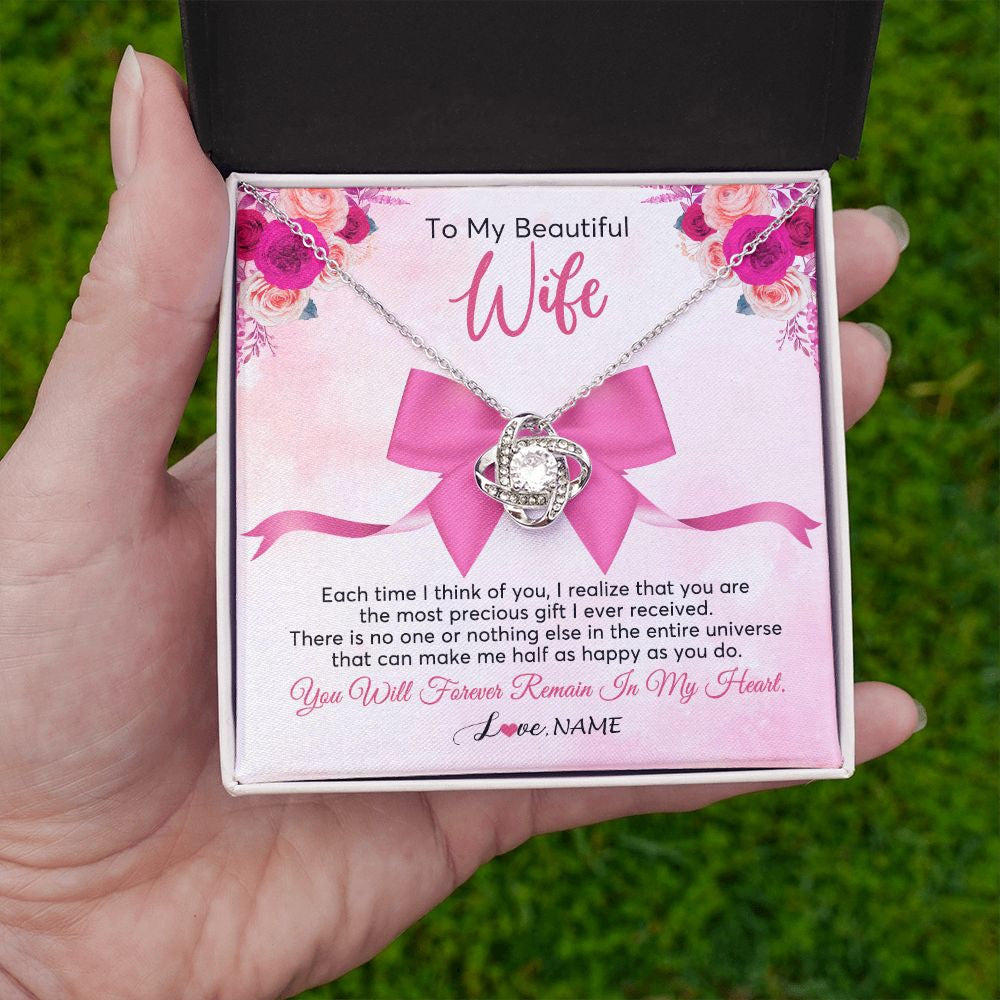 Love Knot Necklace | Personalized To My Beautiful Wife Necklace From Husband Forever In My Heart Wife Birthday Anniversary Wedding Valentines Day Customized Gift Box Message Card | siriusteestore