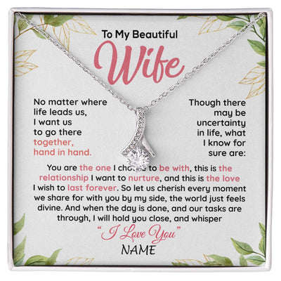 Alluring Beauty Necklace | Personalized To My Beautiful Wife Necklace From Husband Hand In Hand Wife Birthday Anniversary Valentines Day Christmas Customized Gift Box Message Card | siriusteestore