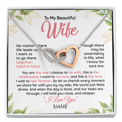 Interlocking Hearts Necklace | Personalized To My Beautiful Wife Necklace From Husband Hand In Hand Wife Birthday Anniversary Valentines Day Christmas Customized Gift Box Message Card | siriusteestore