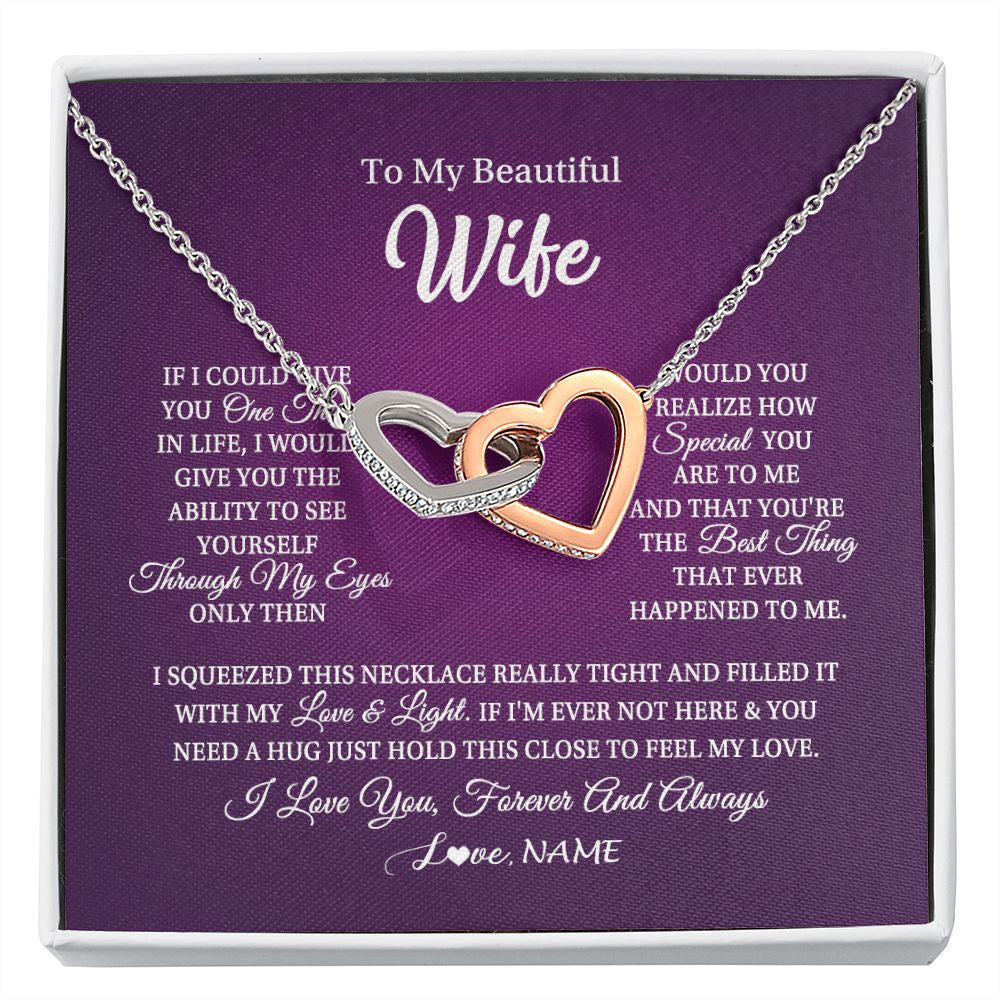 Interlocking Hearts Necklace | Personalized To My Beautiful Wife Necklace From Husband I Love You Wife Birthday Anniversary Valentines Day Christmas Jewelry Customized Gift Box Message Card | siriusteestore