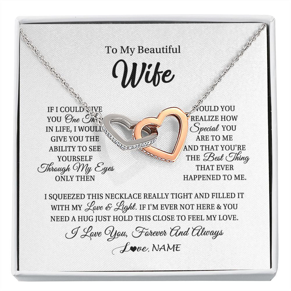 Interlocking Hearts Necklace | Personalized To My Beautiful Wife Necklace From Husband If I Could Give You Wife Birthday Anniversary Wedding Day Christmas Customized Gift Box Message Card | siriusteestore
