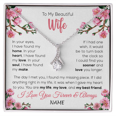 Alluring Beauty Necklace | Personalized To My Beautiful Wife Necklace From Husband Love You Longer Wife Birthday Anniversary Wedding Valentines Day Customized Gift Box Message Card | siriusteestore