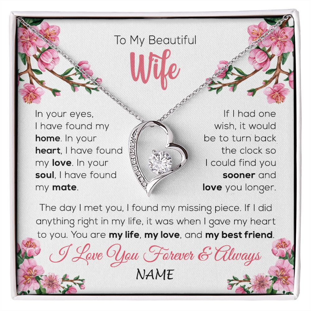 Forever Love Necklace | Personalized To My Beautiful Wife Necklace From Husband Love You Longer Wife Birthday Anniversary Wedding Valentines Day Customized Gift Box Message Card | siriusteestore