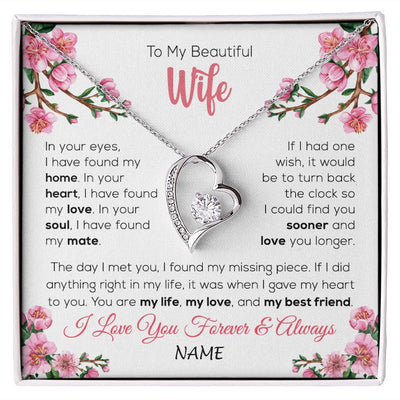 Forever Love Necklace | Personalized To My Beautiful Wife Necklace From Husband Love You Longer Wife Birthday Anniversary Wedding Valentines Day Customized Gift Box Message Card | siriusteestore