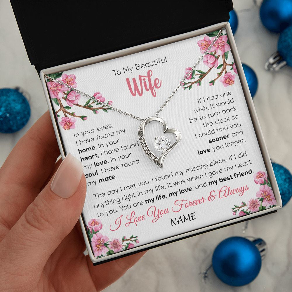 Forever Love Necklace | Personalized To My Beautiful Wife Necklace From Husband Love You Longer Wife Birthday Anniversary Wedding Valentines Day Customized Gift Box Message Card | siriusteestore