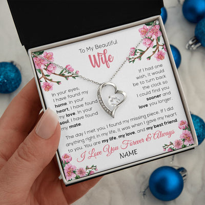 Forever Love Necklace | Personalized To My Beautiful Wife Necklace From Husband Love You Longer Wife Birthday Anniversary Wedding Valentines Day Customized Gift Box Message Card | siriusteestore