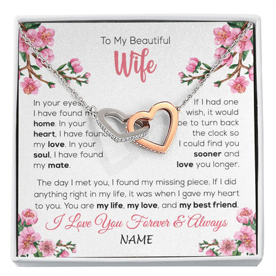 Interlocking Hearts Necklace | Personalized To My Beautiful Wife Necklace From Husband Love You Longer Wife Birthday Anniversary Wedding Valentines Day Customized Gift Box Message Card | siriusteestore
