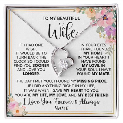 Forever Love Necklace | Personalized To My Beautiful Wife Necklace From Husband My Life My Love Wife Birthday Anniversary Valentines Day Christmas Customized Gift Box Message Card | siriusteestore