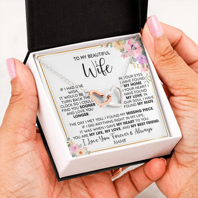 Interlocking Hearts Necklace | Personalized To My Beautiful Wife Necklace From Husband My Life My Love Wife Birthday Anniversary Valentines Day Christmas Customized Gift Box Message Card | siriusteestore