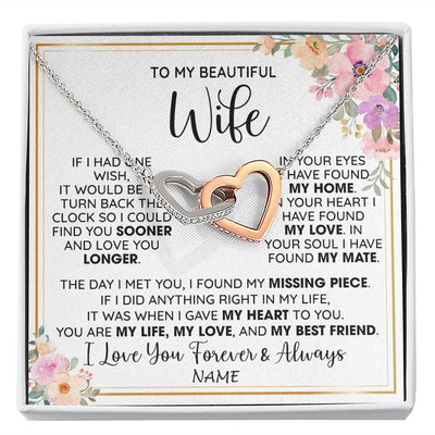 Interlocking Hearts Necklace | Personalized To My Beautiful Wife Necklace From Husband My Life My Love Wife Birthday Anniversary Valentines Day Christmas Customized Gift Box Message Card | siriusteestore