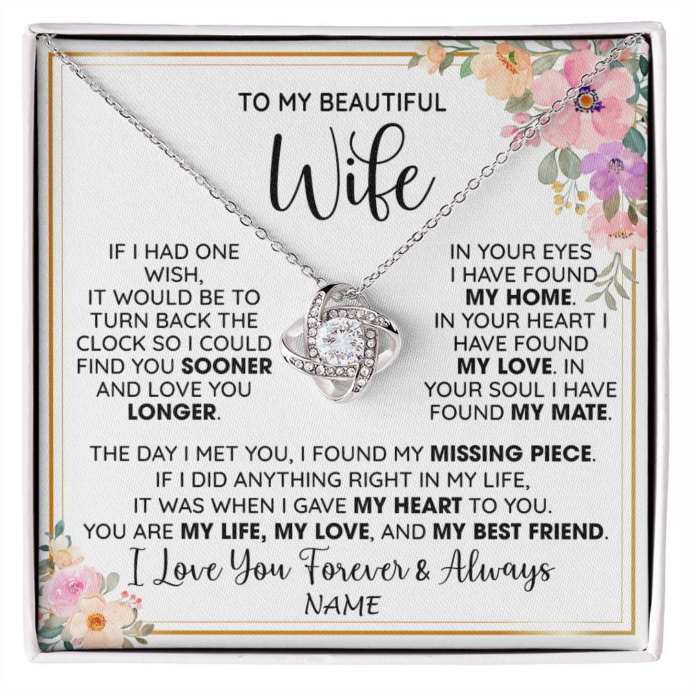 Love Knot Necklace | Personalized To My Beautiful Wife Necklace From Husband My Life My Love Wife Birthday Anniversary Valentines Day Christmas Customized Gift Box Message Card | siriusteestore