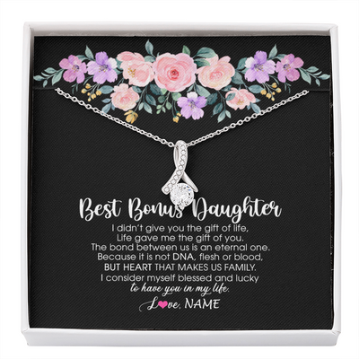 Alluring Beauty Necklace | Personalized To My Best Bonus Daughter Necklace From Bonus Mom Life Gave Me The Gift Of You Step Daughter Jewelry Birthday Christmas Customized Message Card | siriusteestore