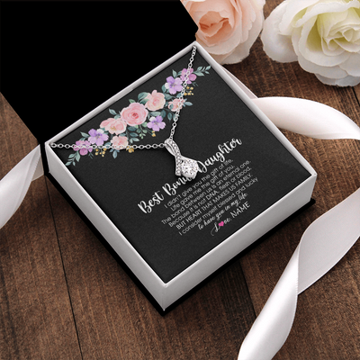 Alluring Beauty Necklace | Personalized To My Best Bonus Daughter Necklace From Bonus Mom Life Gave Me The Gift Of You Step Daughter Jewelry Birthday Christmas Customized Message Card | siriusteestore