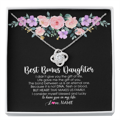 Love Knot Necklace | Personalized To My Best Bonus Daughter Necklace From Bonus Mom Life Gave Me The Gift Of You Step Daughter Jewelry Birthday Christmas Customized Message Card | siriusteestore