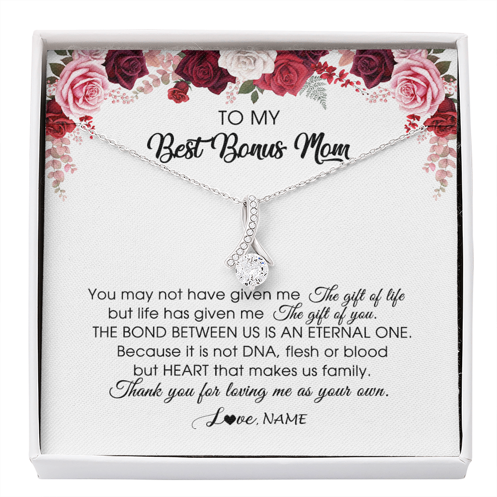 Alluring Beauty Necklace | Personalized To My Best Bonus Mom Necklace from Daughter Thank You For Loving Me Stepmom Jewelry Birthday Mothers Day Christmas Customized Message Card | siriusteestore