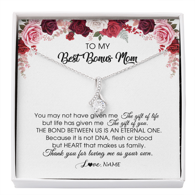 Alluring Beauty Necklace | Personalized To My Best Bonus Mom Necklace from Daughter Thank You For Loving Me Stepmom Jewelry Birthday Mothers Day Christmas Customized Message Card | siriusteestore