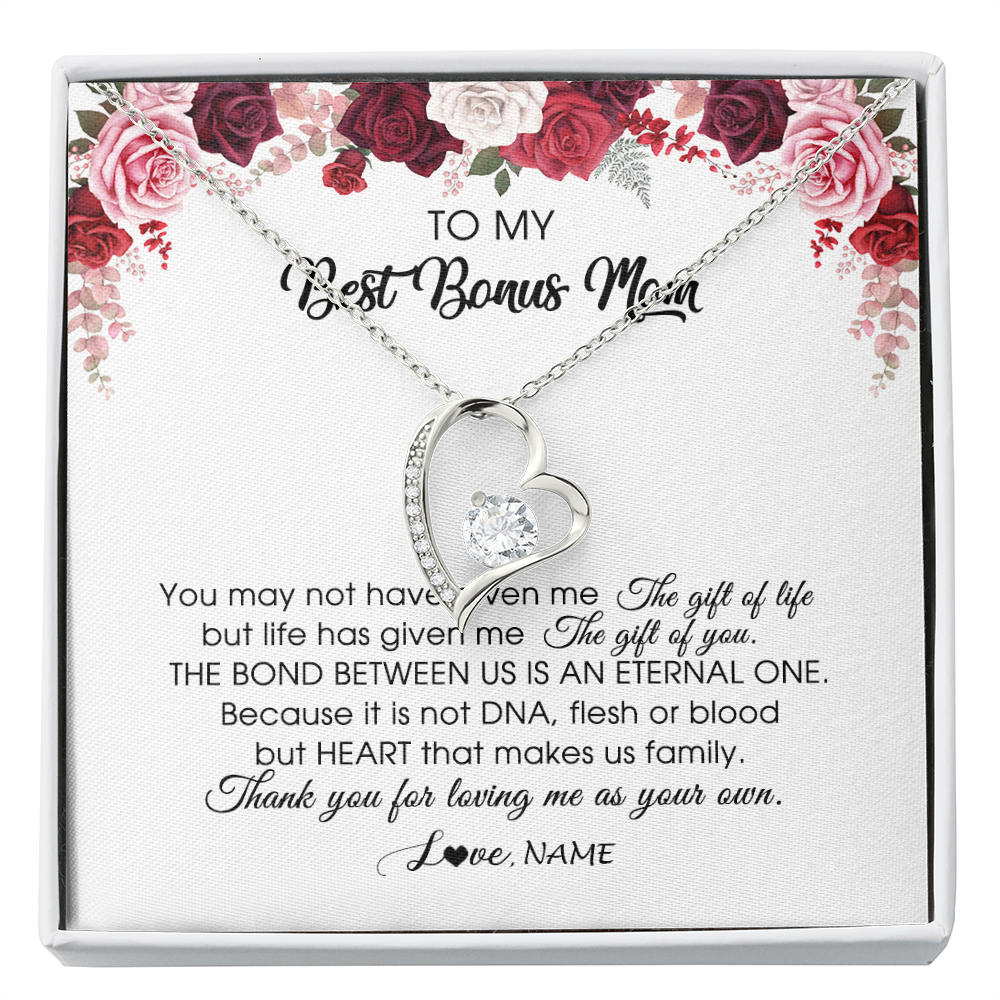 Forever Love Necklace | Personalized To My Best Bonus Mom Necklace from Daughter Thank You For Loving Me Stepmom Jewelry Birthday Mothers Day Christmas Customized Message Card | siriusteestore