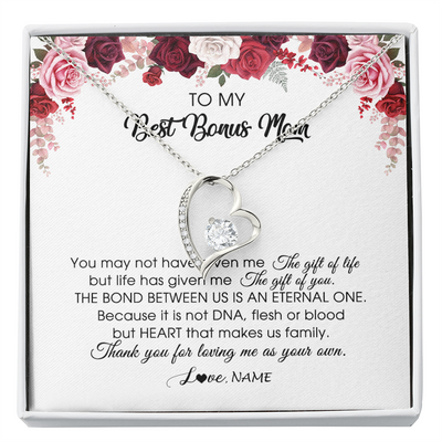 Forever Love Necklace | Personalized To My Best Bonus Mom Necklace from Daughter Thank You For Loving Me Stepmom Jewelry Birthday Mothers Day Christmas Customized Message Card | siriusteestore