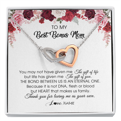 Interlocking Hearts Necklace | Personalized To My Best Bonus Mom Necklace from Daughter Thank You For Loving Me Stepmom Jewelry Birthday Mothers Day Christmas Customized Message Card | siriusteestore