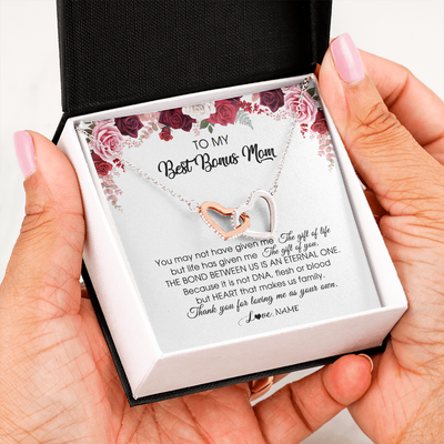 Interlocking Hearts Necklace | Personalized To My Best Bonus Mom Necklace from Daughter Thank You For Loving Me Stepmom Jewelry Birthday Mothers Day Christmas Customized Message Card | siriusteestore