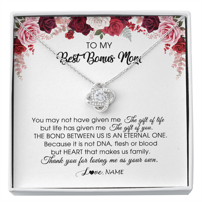 Love Knot Necklace | Personalized To My Best Bonus Mom Necklace from Daughter Thank You For Loving Me Stepmom Jewelry Birthday Mothers Day Christmas Customized Message Card | siriusteestore