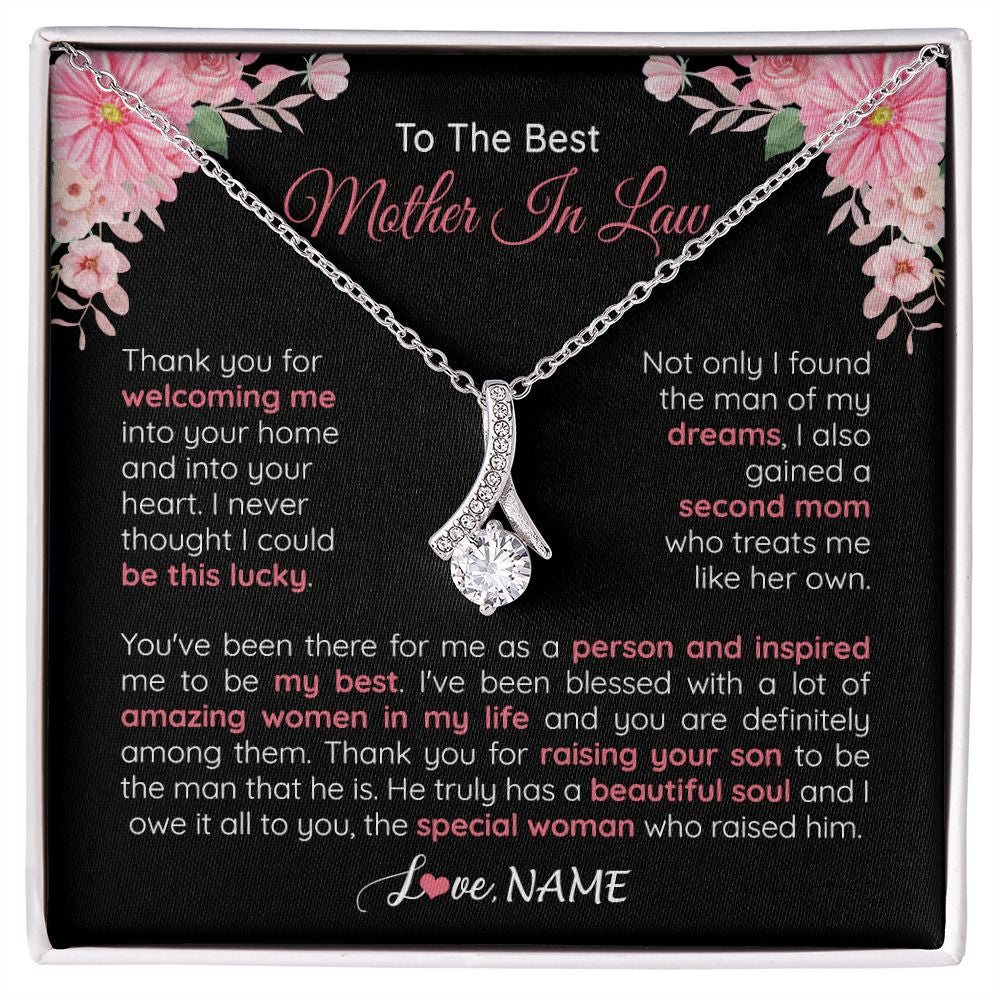 Alluring Beauty Necklace | Personalized To My Best Mother In Law Necklace From Daugter In Law Thank You Husband Mom Mother Birthday Wedding Day Christmas Customized Gift Box Message Card | siriusteestore