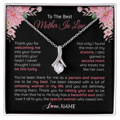 Alluring Beauty Necklace | Personalized To My Best Mother In Law Necklace From Daugter In Law Thank You Husband Mom Mother Birthday Wedding Day Christmas Customized Gift Box Message Card | siriusteestore