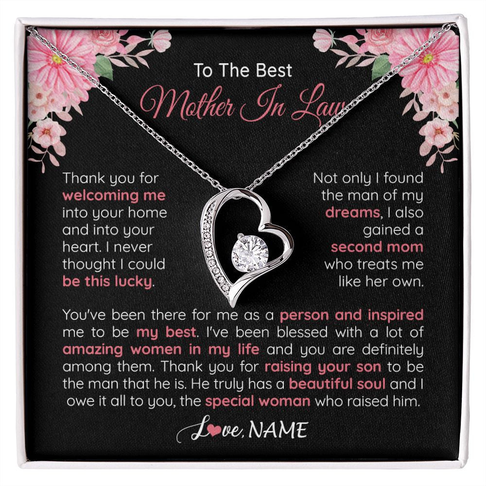 Forever Love Necklace | Personalized To My Best Mother In Law Necklace From Daugter In Law Thank You Husband Mom Mother Birthday Wedding Day Christmas Customized Gift Box Message Card | siriusteestore
