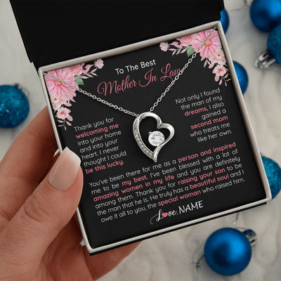 Forever Love Necklace | Personalized To My Best Mother In Law Necklace From Daugter In Law Thank You Husband Mom Mother Birthday Wedding Day Christmas Customized Gift Box Message Card | siriusteestore